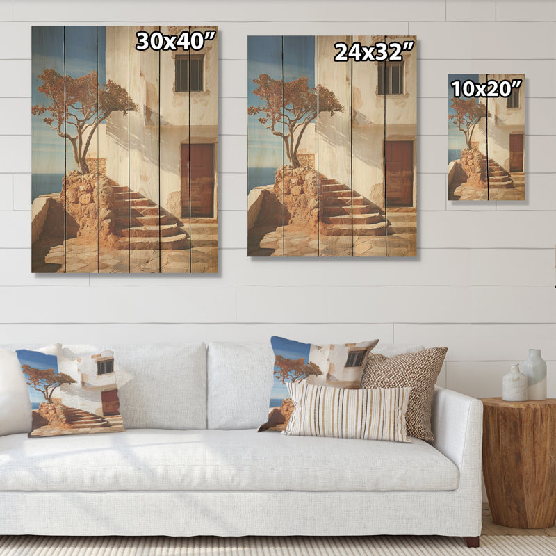 Tranquillité de maison de plage en Espagne - «Coastal Beach», art mural sur bois de pin naturel, H 20 po x l 10 po