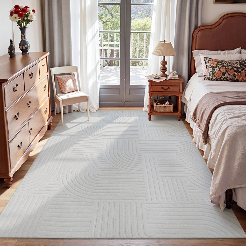 Machine Washable Non-Slip Oriental Area Rug, Rectangle 5' x 7', White