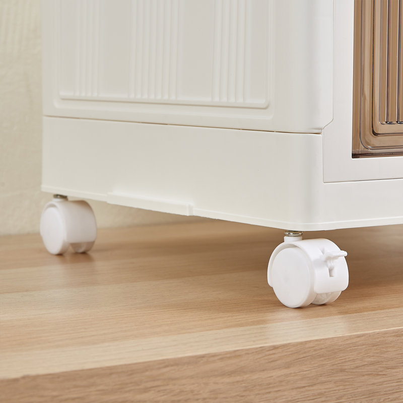 White Collapsible 3-Tier Plastic Storage Bins with Wheels