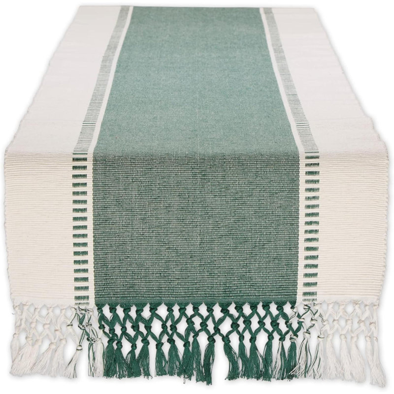Kizer Striped 100% Cotton Table Runner, 72" x 13", Green