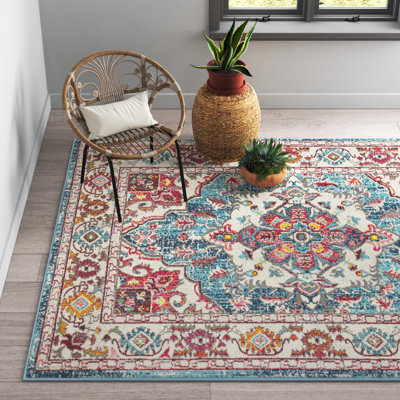 Olaughlin Power Loom Pink/Blue/Ivory Rug