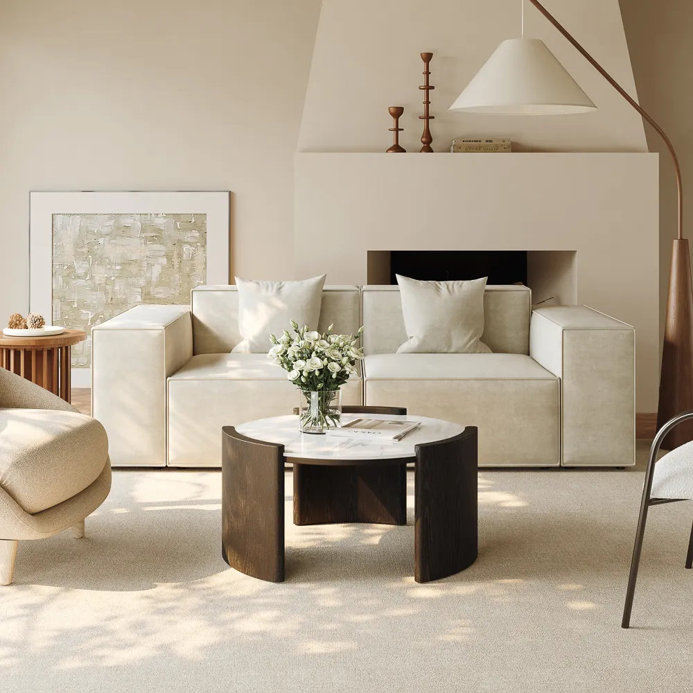 Stone Coffee Table, 15" H x 39" L x 39" W, White, Black