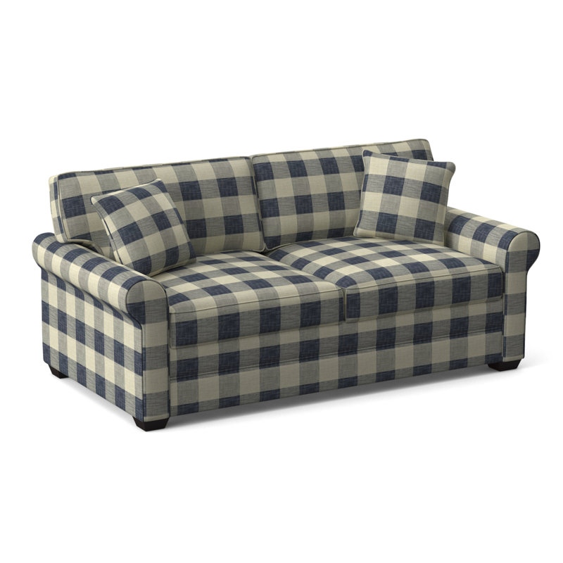 Bedford Upholstered 79'' Sofa, Blue Buffalo Check; 0120-61, Flax