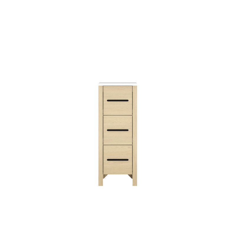 Meuble-lavabo autoportant de 30 cm avec comptoir, revêtement en contreplaqué, base indépendante à motif texturé, fermeture de tiroir lisse, assemblage simple, style moderne, fini bois naturel.