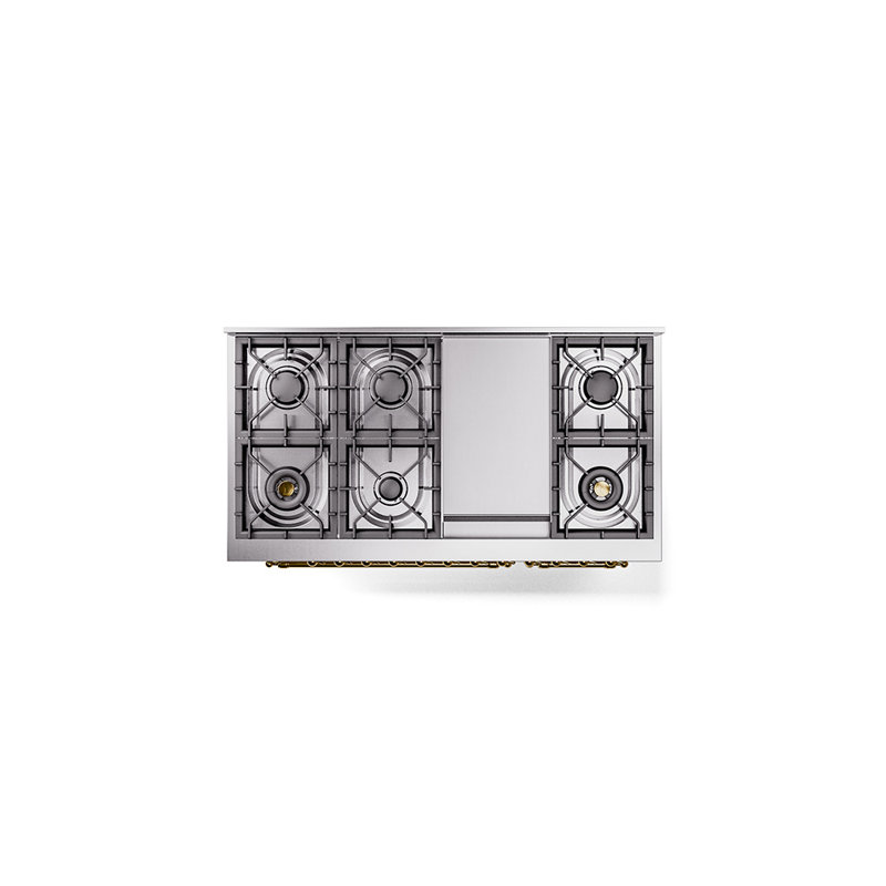 ILVE Nostalgie II 48 in Dual Fuel Range, 8 Burner, Griddle, Liquid Propane, RAL/Brass