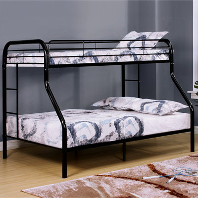 Lit superposé simple au-dessus de double en métal noir au fini contemporain, en angle, pour chambre à coucher conçue et intégrée