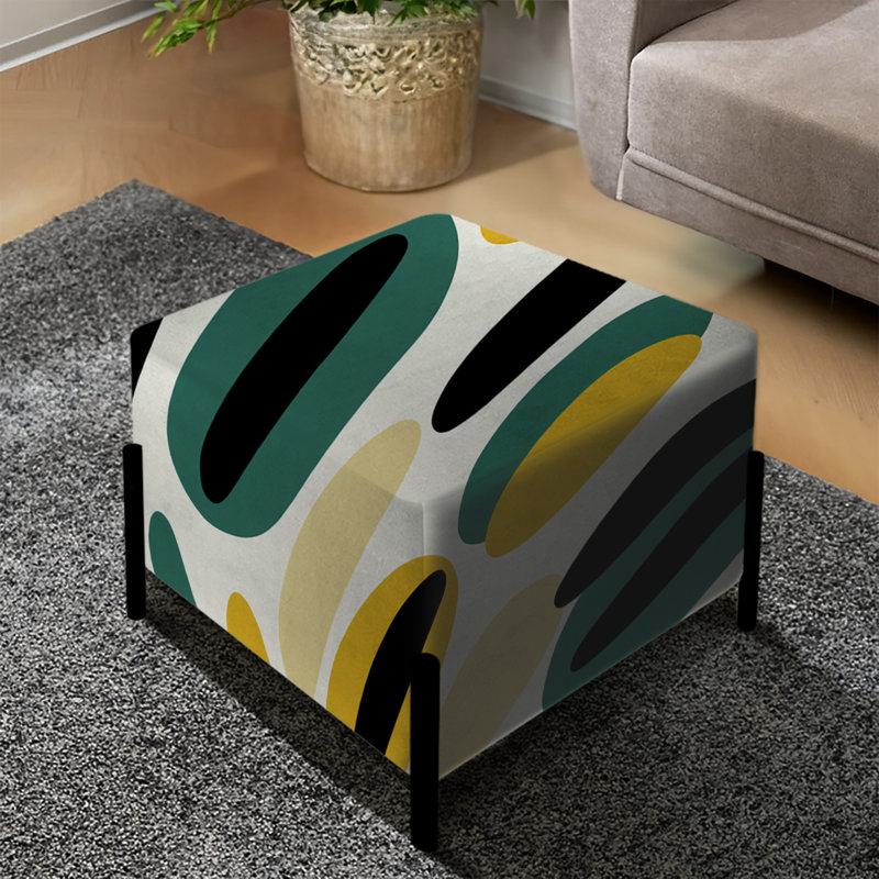 Motif ovale rayé jaune et vert - repose-pieds carré rayé