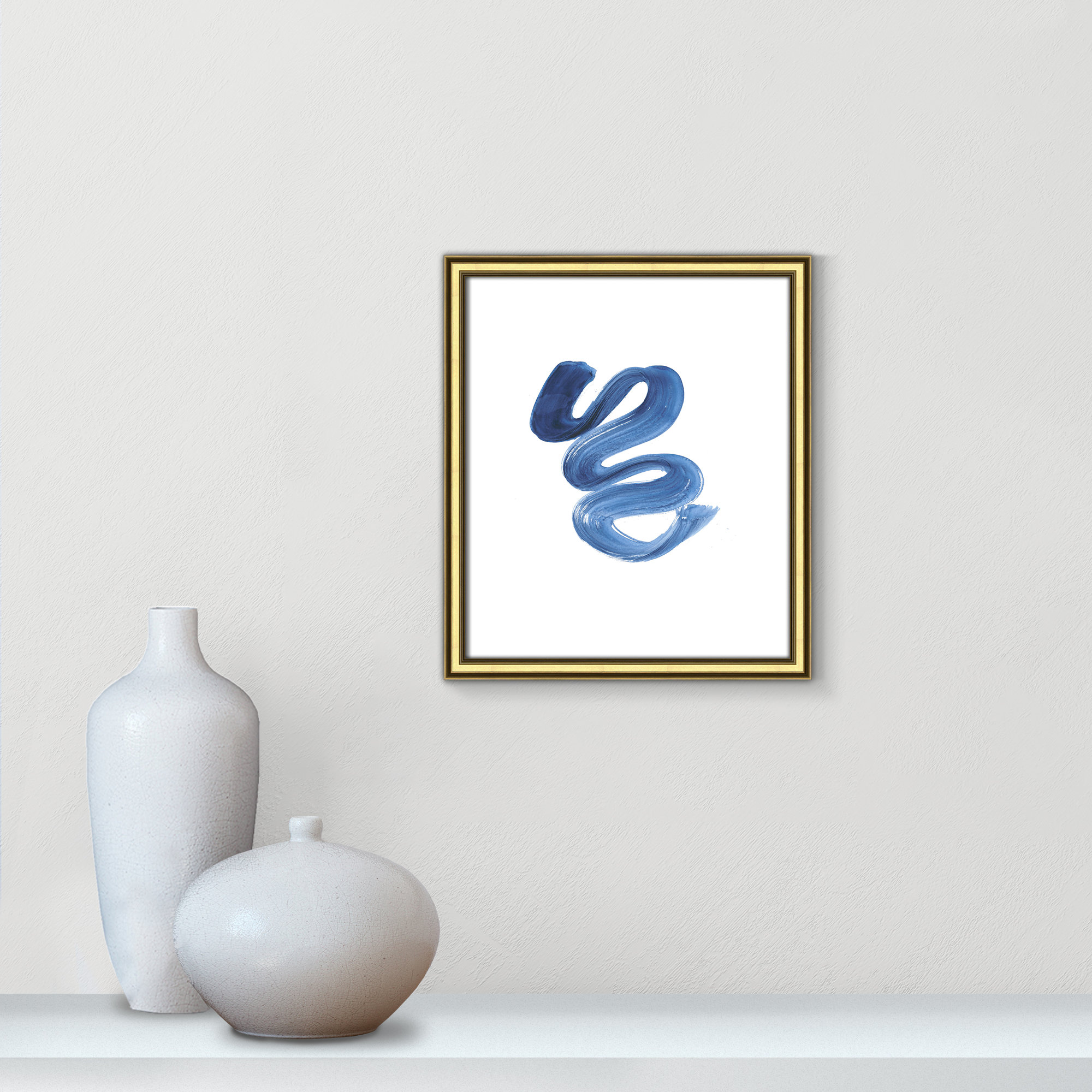 Slinky Indigo II by Filippo Ioco  - Painting Print, Gold Framed Paper, 15" H x 13" W x 0.88" D