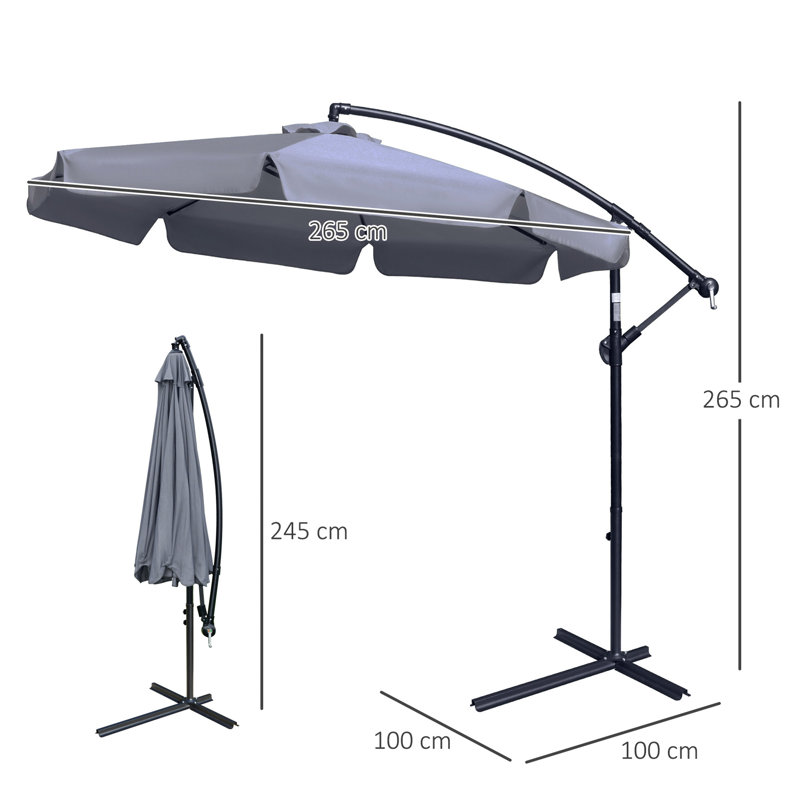 Brikene 265cm Tilt Cantilever Parasol, Grey