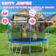 Trampoline d'extérieur 12 pi avec filet de sécurité et crochet en T pour cour arrière, trampoline rond robuste pour enfants et adultes - filet d'enclos inclus