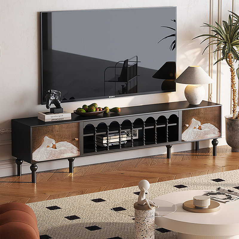 Meuble de rangement français, H 21,26 po x L 70,87 po x l 15,75 po, Noir, noir, noir, noir