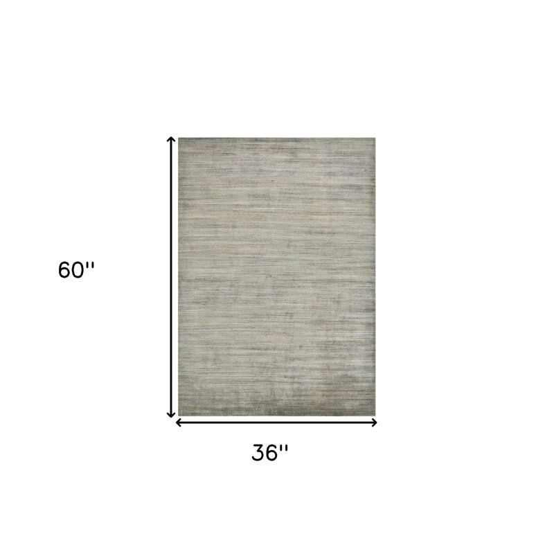 Tapis rayé en laine tissé à la main 3 pi x 5 pi argent et gris