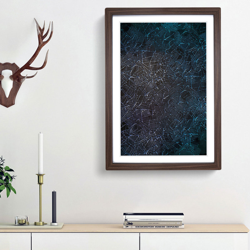 Geometric Blues in Abstract - Framed Print, 36cm H x 27cm W x 2cm D, Walnut Framed