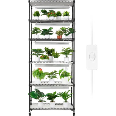 VEVOR DIY Plant Stand with Grow Light, 6-Tier Large Tall Plant Shelf with 192W 5000K Full Spectrum Grow Lights, Indoor Grow Light Shelf with Wheels fo