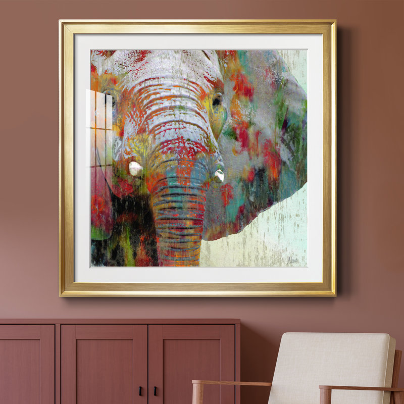 Éléphant - cadre photo, Papier encadré doré, H 26,5 po x l 26,5 po x P 1,5 po