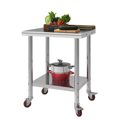 Table à roulettes en acier inoxydable pour préparation et travail avec dosseret