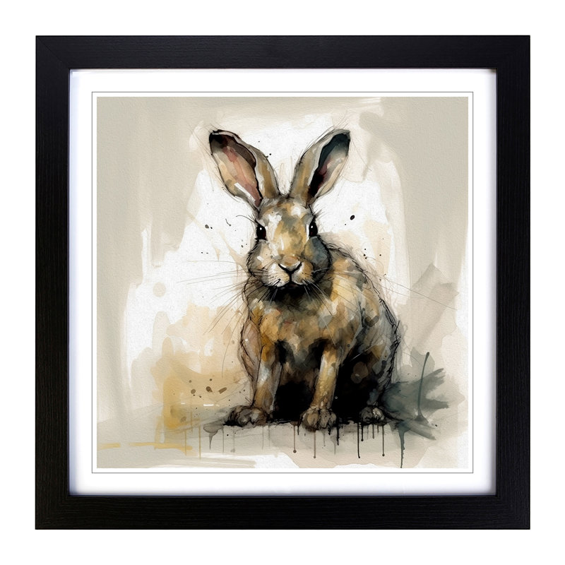 Rabbit Gestural No.3 - Single Picture Frame Print on Wood, Black