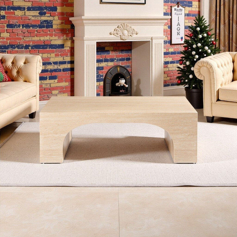 Travertine Stone Coffee Table With Engineered Composite Base 70 Lb Capacity