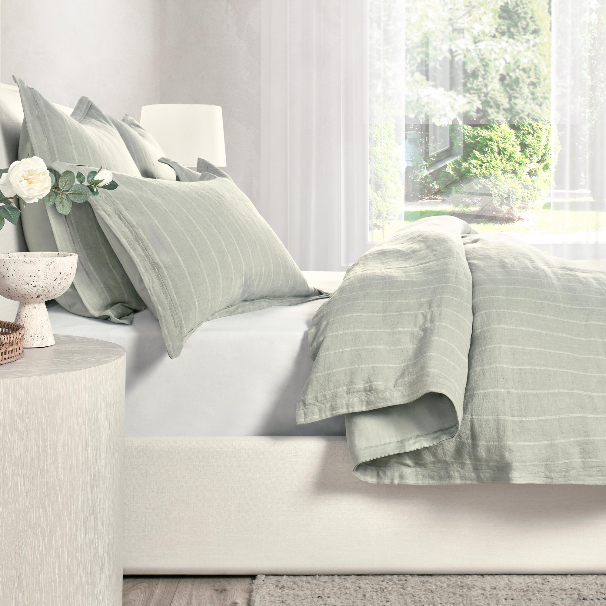 Tasmin Linen Duvet Cover, Sage Green, King
