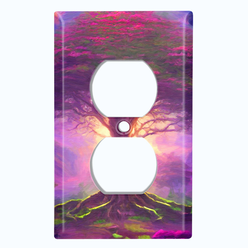 Pink Fantasy Sun Tree Paint Print 1 - Gang Toggle Light Switch Standard Wall Plate