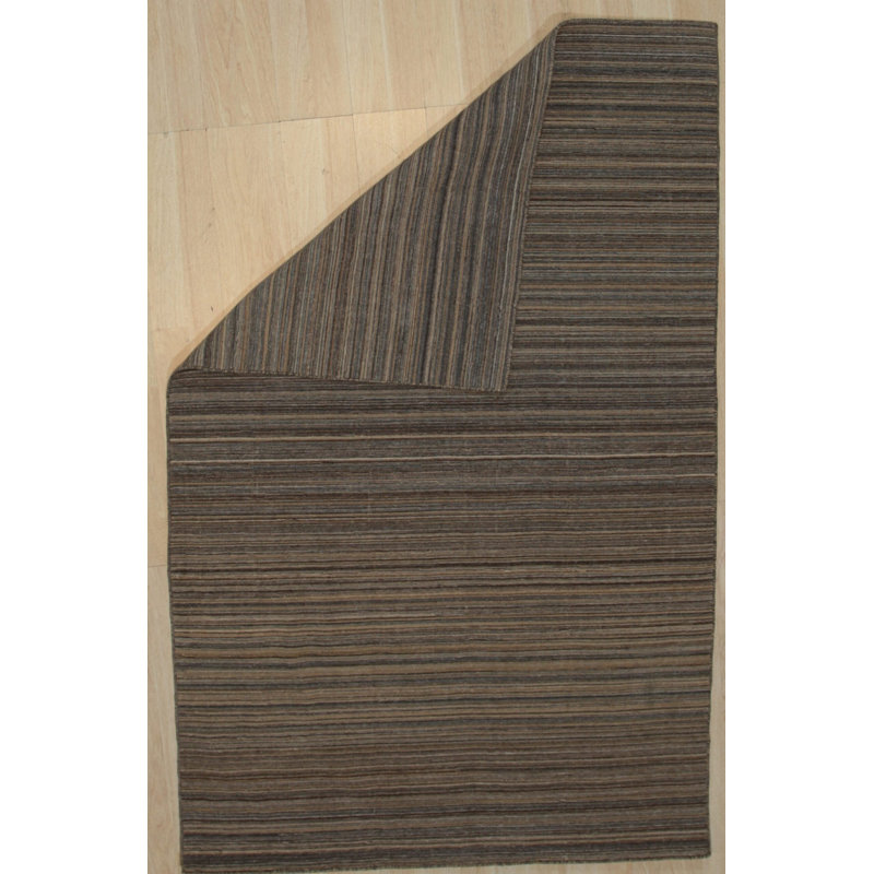 5x8 Brown Hand-Knotted Wool Striated Earth Tones Geometric Modern Contemporary Carpet Rug