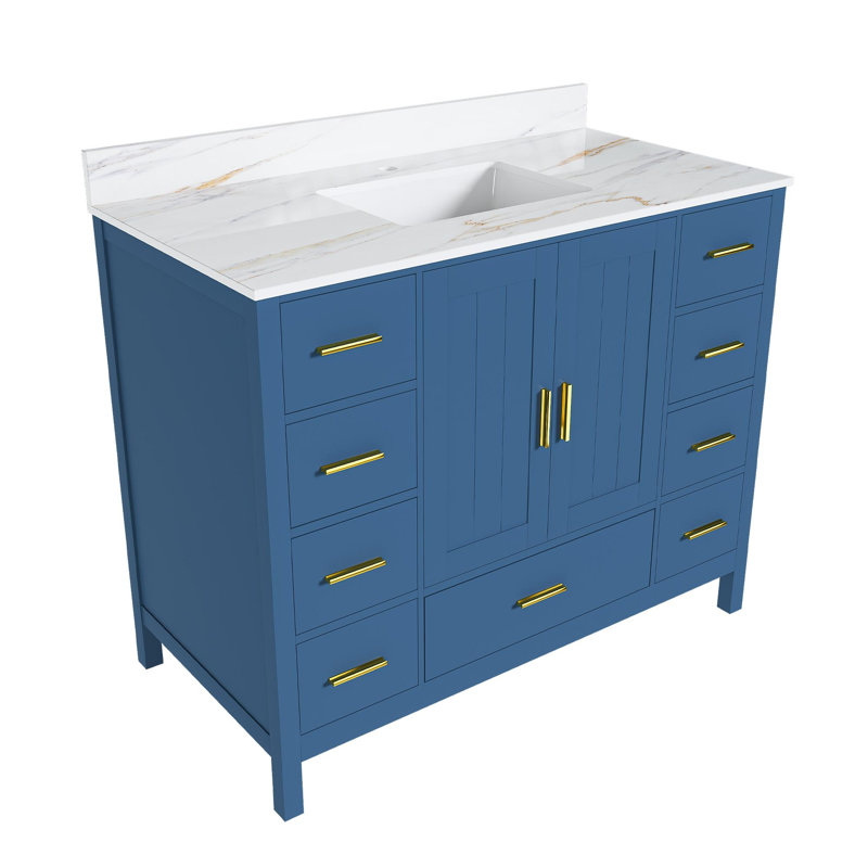 Meuble-lavabo moderne avec rangement, Bleu