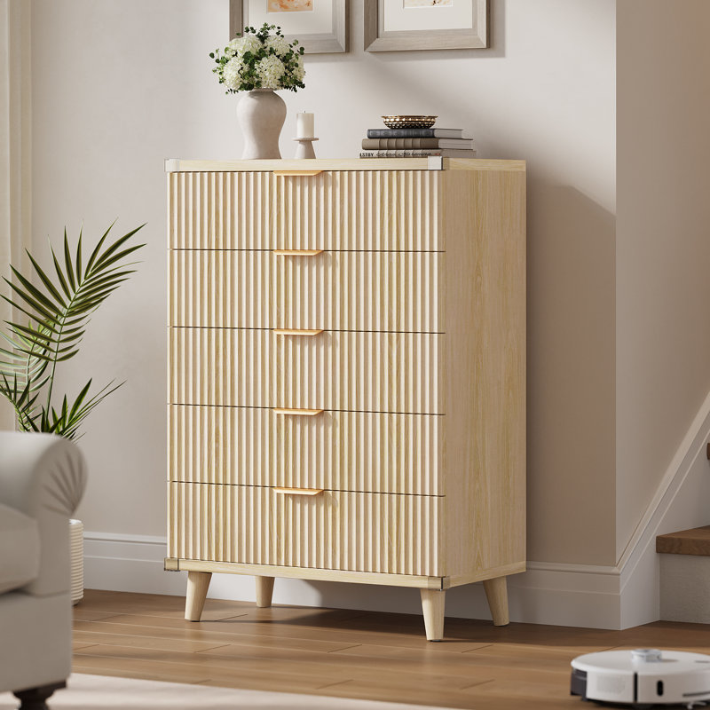 Fluted 5-Drawer Dresser For Bedroom, 28" Modern Chest Of Drawers With Deep Drawers, Wood Drawer Organizer For Living Room, Hallway, Nursery, Hallway Closet
