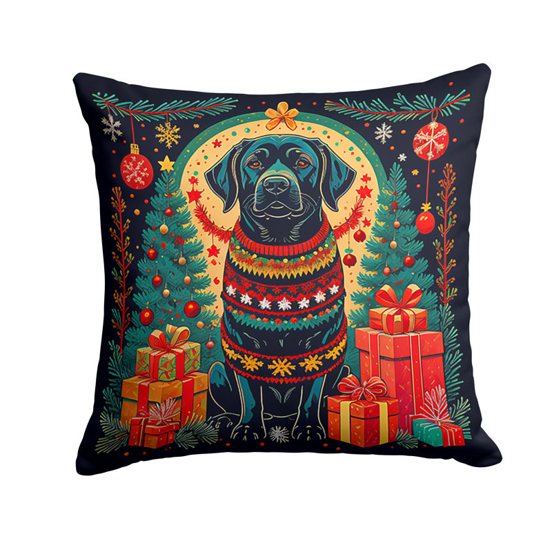 1133_Black Labrador Retriever Christmas Fabric Decorative Pillow, 14" x 14"