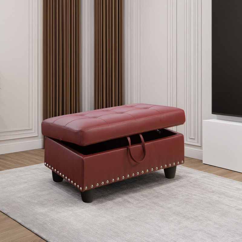 Repose-pieds avec rangement en faux cuir, Rouge