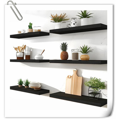 6 Piece Solid Wood Floating Shelf with Reclaimed Wood