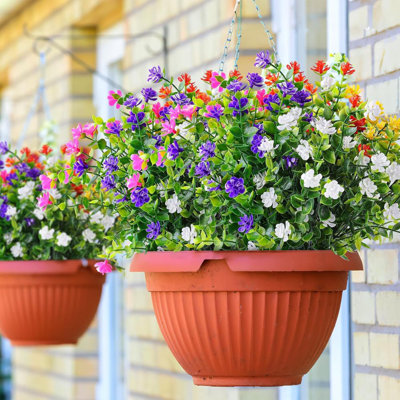12 Bundles Artificial Flowers Outdoor, UV Resistant Faux Artificial Plants Shrubs Plastic Flower Bulk for Hanging Planter Porch Window Home Spring Summer Decor(Multi Color)