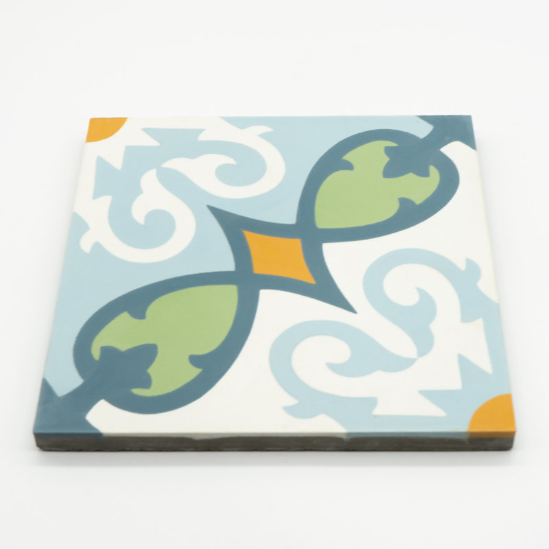 Agadir 8" x 8" Cement Patterned Wall & Floor Tile, Green/Orange/Blue