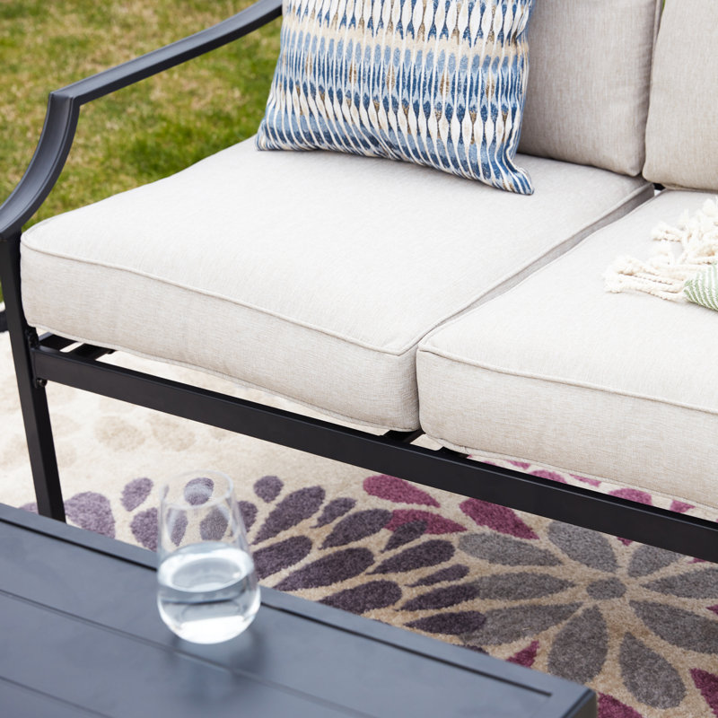 Stradford 2-Person Patio Loveseat and Coffee Table Conversation Set with Beige Cushions, Beige