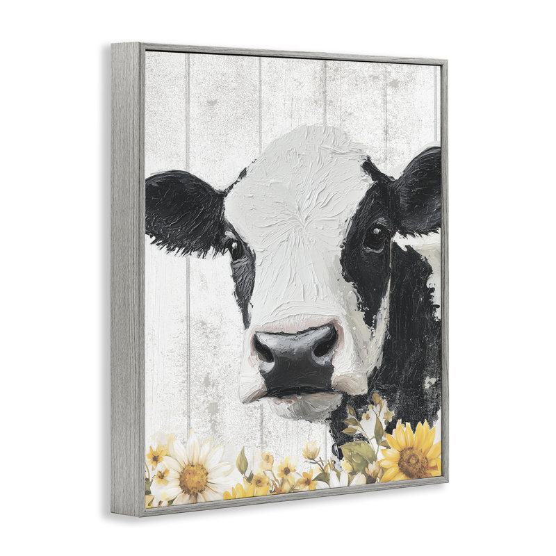 Vache et tournesols, estampe numérique, design par Christine Simpson Art, H 20 po x l 16 po, Estampe numérique Farmhouse