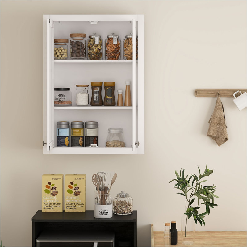 Meuble de salle de bain mural classique blanc en MDF avec étagères réglables, largeur de 61 cm (24 pouces) pour les espaces restreints
