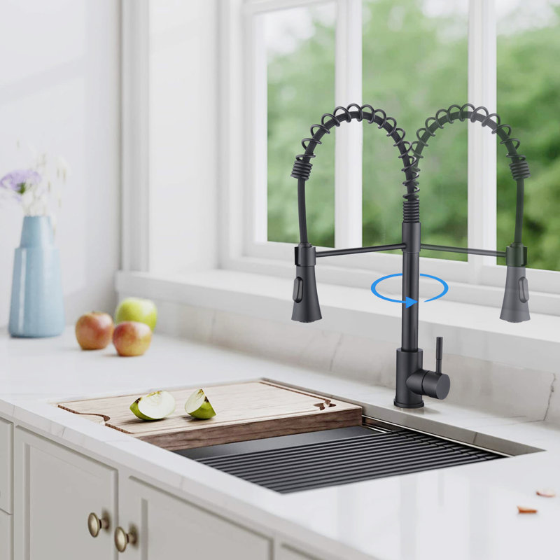 Commercial Sink Faucet Matte Black With Deck - Scratch Proof Coating, Pull Down , 304 Stainless Steel, 1.8Gpm Flow Rate In Rust Finish,