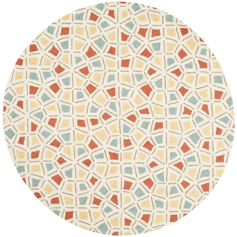 Tapis beige / rouge Spring Wheel, Rond 6 pi