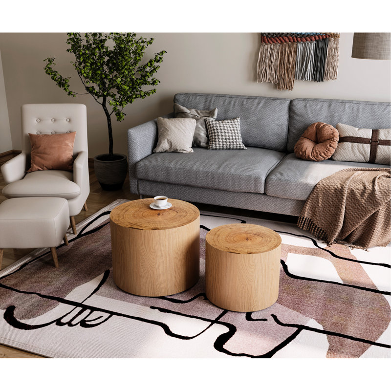 Table basse gigogne en bois naturel avec cernes de croissance d'origine, idéale pour les petits espaces et facile à installer. Table moderne, placage avec motifs de croissance, parfaite pour les balcons.
