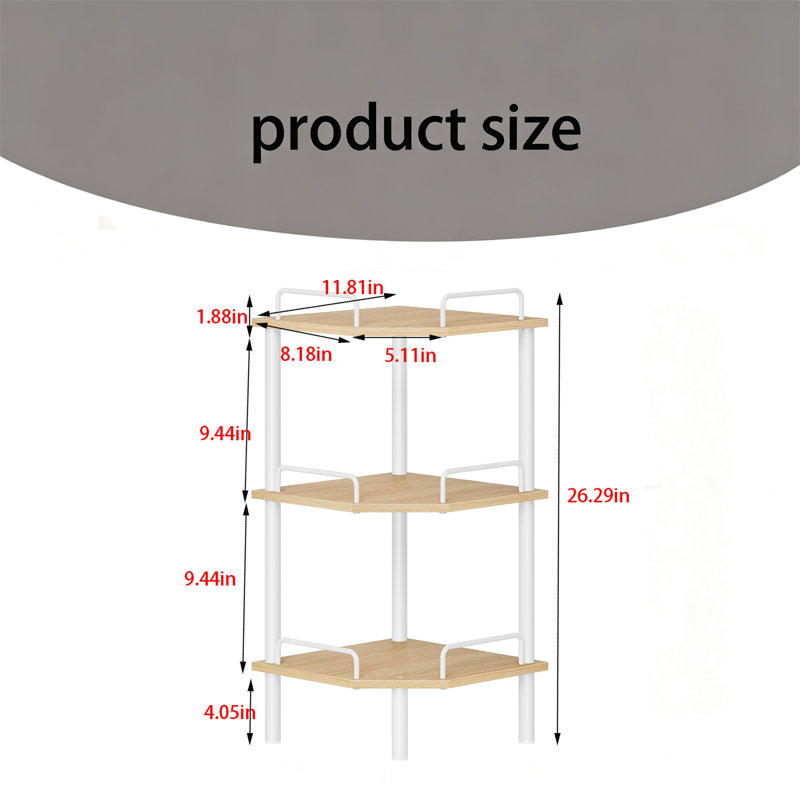 3-Tier Rustic Corner Storage Rack – Freestanding Corner Bookshelf & Display Shelf for Kitchen, Living Room, Rustic Brown