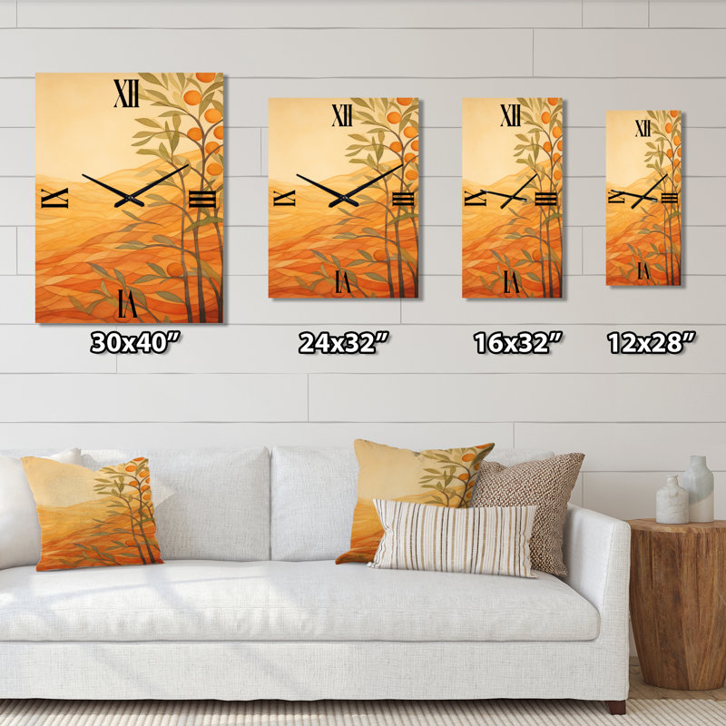 Golden Sunset Glow Over Orange Meadows, peinture - horloge murale, Très grand