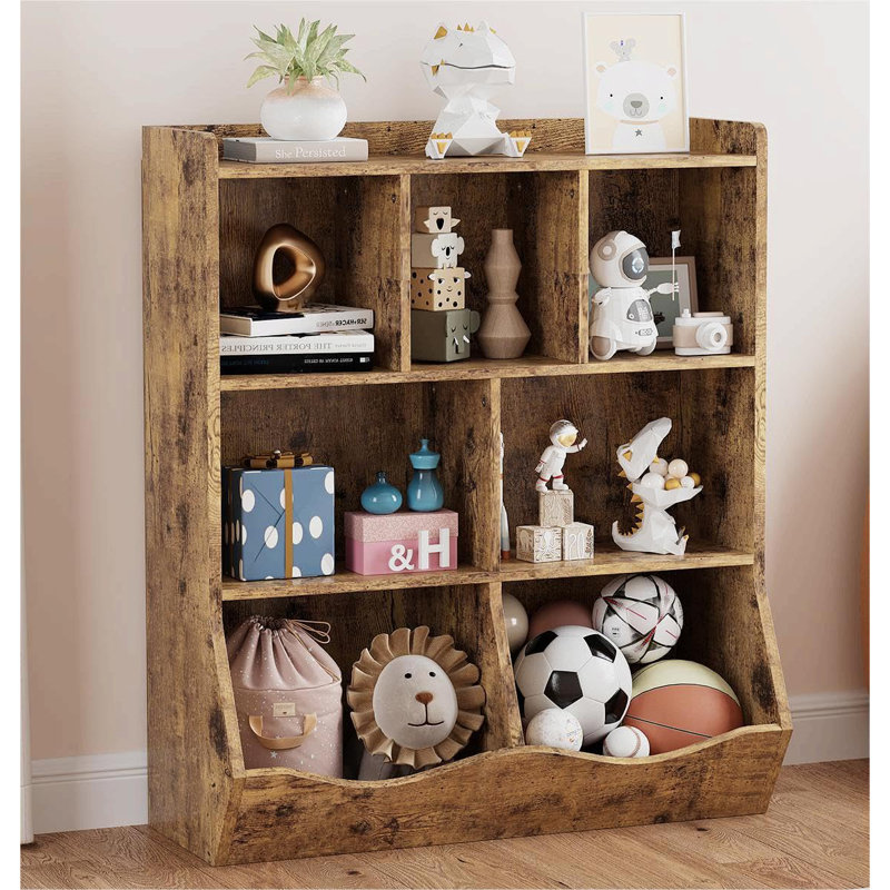 Three-Tier Kids Bookshelf And Bookcase, Toy Storage Cabinet For Storage Books And Toys, Multi Shelf With Cubby Cabinet, Brown