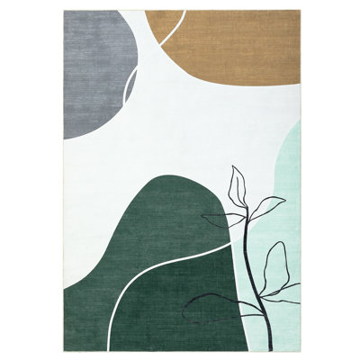 Modern Abstract Area Rug 10x13 Indoor Washable Rug Aesthetic Floor Carpet with Non Slip Backing Stain Resistant Contemporary Minimalist Carpet Rug for Dining Room Bedroom, Green