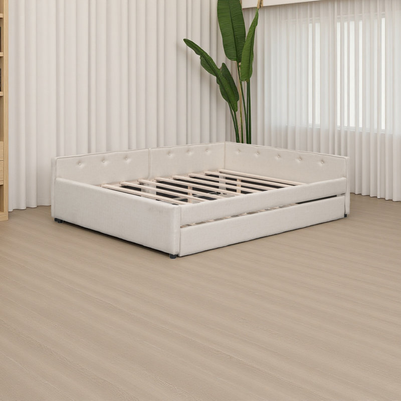 Lit plateforme tapissier avec port USB et gigogne, Grand lit