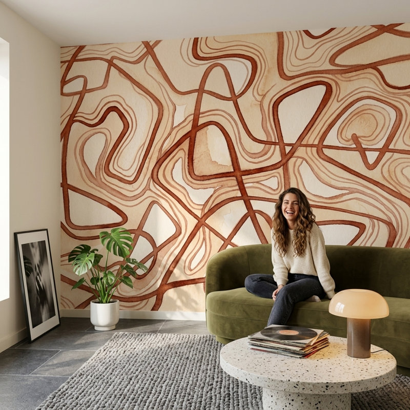 Papier peint aquarelle texturé, lignes murales amovibles peintes, 120 po x 96 po, Peler et coller