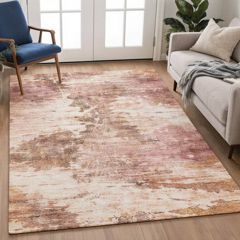 Tapis abstrait lavable à la machine intérieur / extérieur ACN2874, Rosé, 3 pi x 5 pi