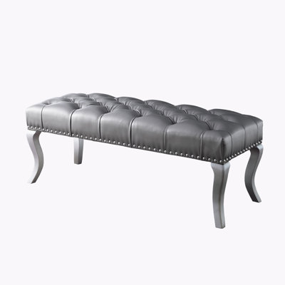 Button Tufted Upholstered Bench Nailhead Trim