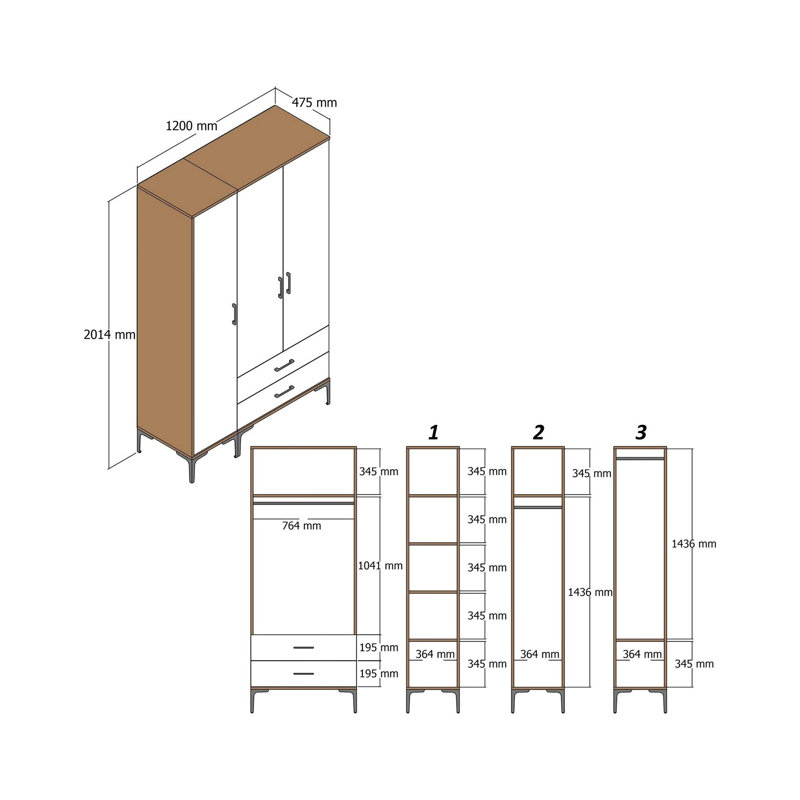 Alyssah Manufactured Wood Wardrobe, Walnut/Anthracite