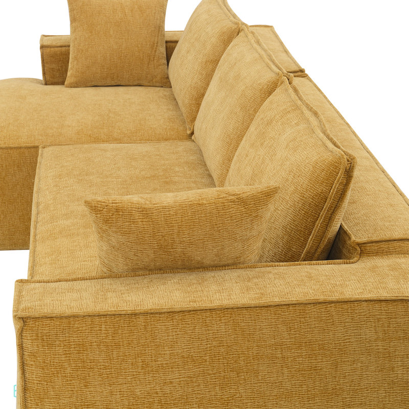 Canapé modulaire en L en chenille, Chenille jaune
