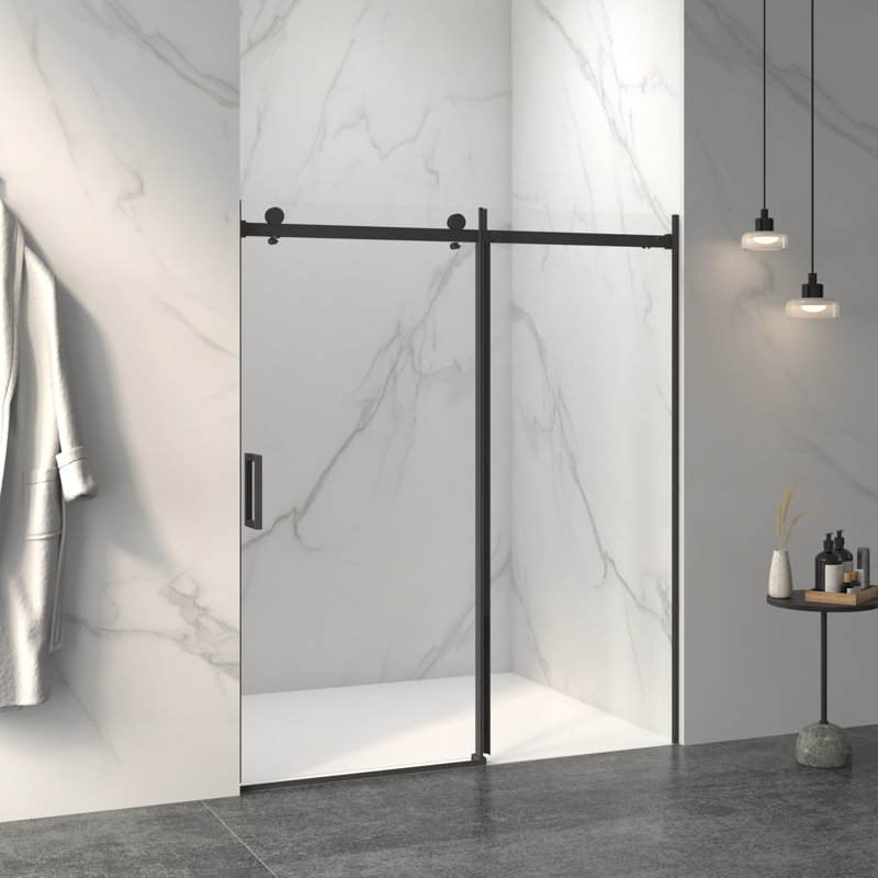 56-60" Frameless Sliding Shower Door, 72"H, 8Mm Tempered Clear Glass, Easy Clean, Matte Black Finish, Matte Black