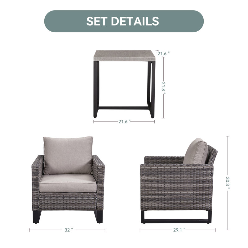 Nazime 2 Person Seating Group with Cushion, Gray, Gray